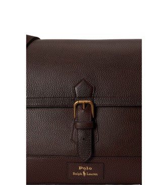 Polo Ralph Lauren Saco de mensageiro em pele granulada castanha