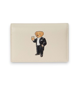 Polo Ralph Lauren Polo Bear kortholder i skind med klap i knækket hvid