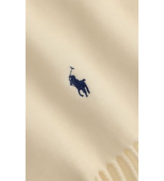 Polo Ralph Lauren Hvidt cremefarvet uldtørklæde med frynser