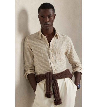 Polo Ralph Lauren Camisa Custom Fit de lino con rayas beige