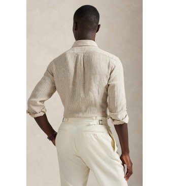 Polo Ralph Lauren Camisa Custom Fit de lino con rayas beige
