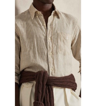 Polo Ralph Lauren Camisa Custom Fit de lino con rayas beige