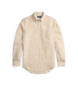 Polo Ralph Lauren Camisa Custom Fit de lino con rayas beige