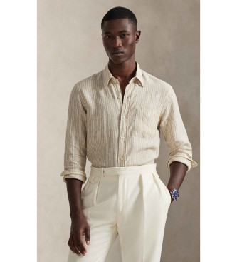 Polo Ralph Lauren Camisa Custom Fit de lino con rayas beige