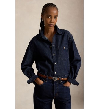Polo Ralph Lauren Ohlapna jeans srajca mornarsko modre barve