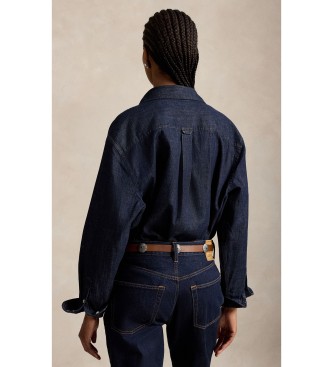 Polo Ralph Lauren Ohlapna jeans srajca mornarsko modre barve