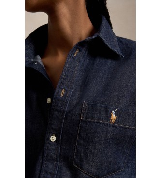 Polo Ralph Lauren Ohlapna jeans srajca mornarsko modre barve