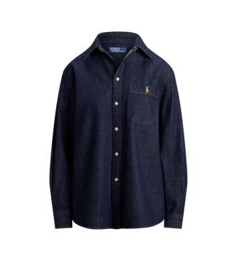Polo Ralph Lauren Ohlapna jeans srajca mornarsko modre barve
