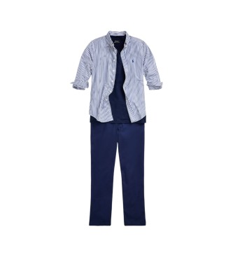 Polo Ralph Lauren Camisa de popelina de algodão com riscas azuis