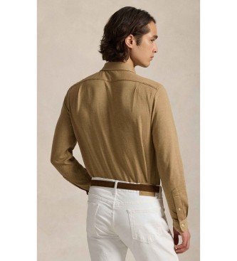 Polo Ralph Lauren Beige fiskbensm�nstrad jerseystickad skjorta