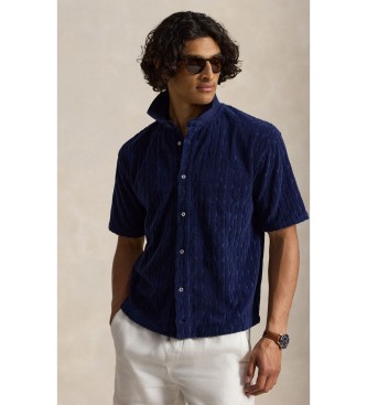 Polo Ralph Lauren Relaxed Marineblaues Zopfmuster-Frottee-Hemd