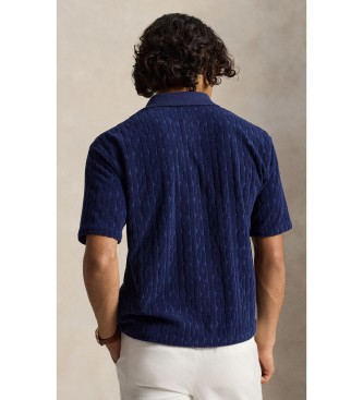 Polo Ralph Lauren Relaxed Marineblaues Zopfmuster-Frottee-Hemd