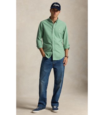 Polo Ralph Lauren Grünes Oxford-Hemd in Custom Fit mit Garment-Dye-Färbung
