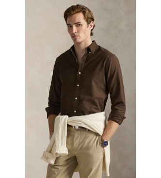 Polo Ralph Lauren Camicia Oxford marrone tinta in capo, vestibilit� slim