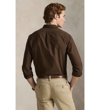 Polo Ralph Lauren Camicia Oxford marrone tinta in capo, vestibilit� slim