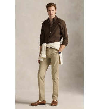 Polo Ralph Lauren Camicia Oxford marrone tinta in capo, vestibilit� slim