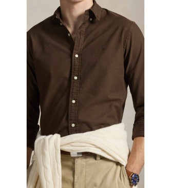 Polo Ralph Lauren Camicia Oxford marrone tinta in capo, vestibilit� slim