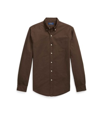 Polo Ralph Lauren Camicia Oxford marrone tinta in capo, vestibilit� slim
