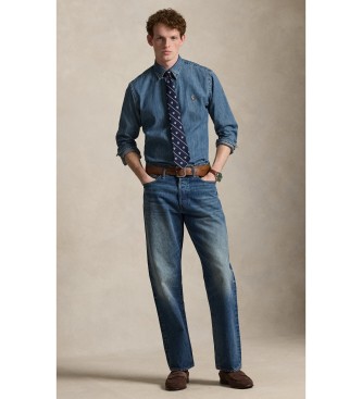 Polo Ralph Lauren Camisa de ganga de ajuste personalizado azul