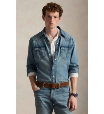 Polo Ralph Lauren Camisa Western de denim flameado azul