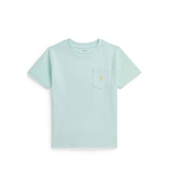 Polo Ralph Lauren Turkusowa koszulka z dzianiny bawełnianej z kieszenią