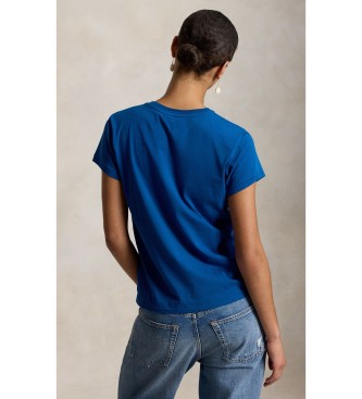 Polo Ralph Lauren Klassisches blaues Baumwollstrick-T-Shirt in Classic Fit