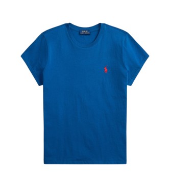 Polo Ralph Lauren Klassisches blaues Baumwollstrick-T-Shirt in Classic Fit