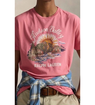 Polo Ralph Lauren Rožnata pletena majica s potiskanim džersijem