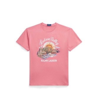 Polo Ralph Lauren Rožnata pletena majica s potiskanim džersijem