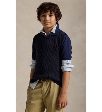 Polo Ralph Lauren Cable knit cotton vest in navy blue