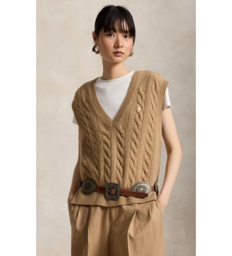 Polo Ralph Lauren Gilet en maille de laine et cachemire marron
