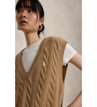 Polo Ralph Lauren Gilet en maille de laine et cachemire marron