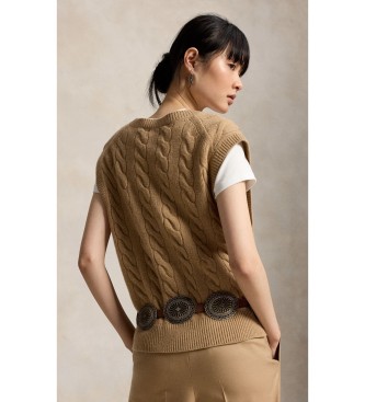 Polo Ralph Lauren Gilet en maille de laine et cachemire marron