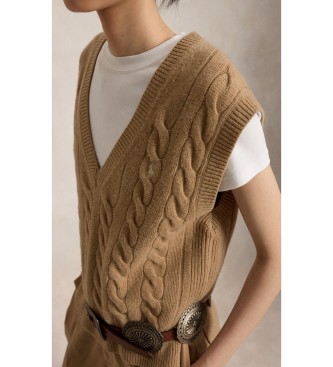 Polo Ralph Lauren Gilet en maille de laine et cachemire marron