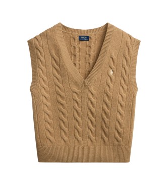 Polo Ralph Lauren Gilet en maille de laine et cachemire marron