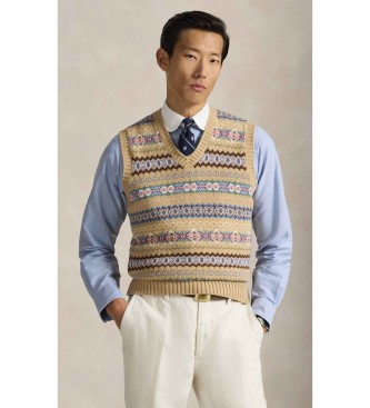 Polo Ralph Lauren Fair-Isle-Weste aus beiger Baumwolle und Wolle