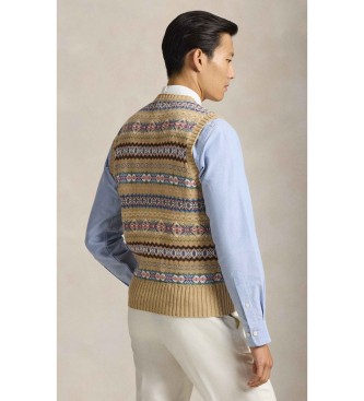 Polo Ralph Lauren Fair-Isle-Weste aus beiger Baumwolle und Wolle