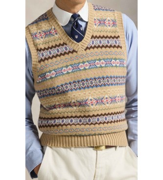 Polo Ralph Lauren Fair-Isle-Weste aus beiger Baumwolle und Wolle