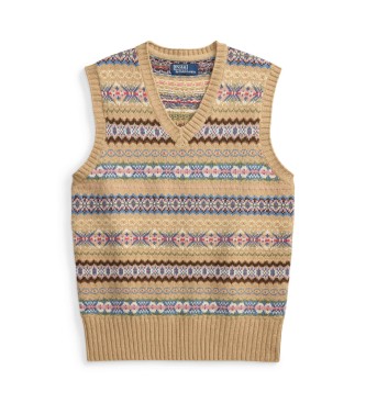 Polo Ralph Lauren Fair-Isle-Weste aus beiger Baumwolle und Wolle