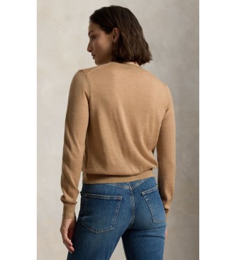 Polo Ralph Lauren Cardigan in lana con collo rotondo beige