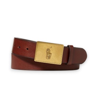 Polo Ralph Lauren Usnjeni pas z rjavo zaponko s konjsko ploščico