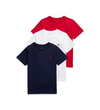 Polo Ralph Lauren Conjunto de 3 camisetas de malha de algodão azul-marinho, vermelho, branco