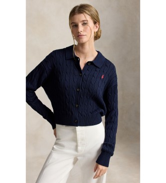 Polo Ralph Lauren Marinblå kabelstickad kofta i bomull