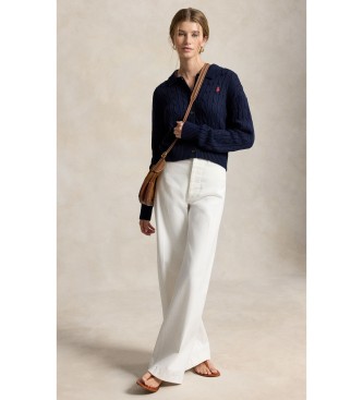 Polo Ralph Lauren Marinblå kabelstickad kofta i bomull