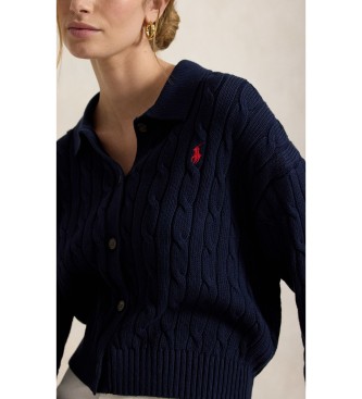 Polo Ralph Lauren Marinblå kabelstickad kofta i bomull