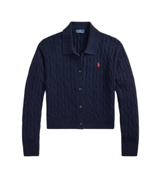 Polo Ralph Lauren Marinblå kabelstickad kofta i bomull