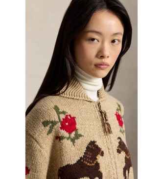 Polo Ralph Lauren Beige intarsia cotton and wool cardigan