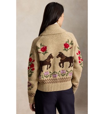 Polo Ralph Lauren Beige intarsia cotton and wool cardigan