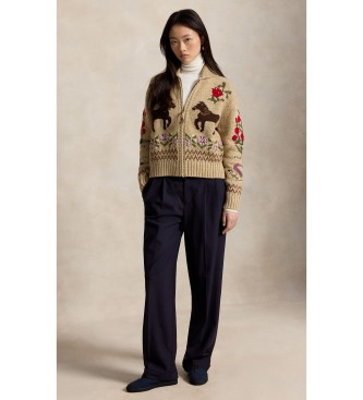 Polo Ralph Lauren Beige intarsia cotton and wool cardigan