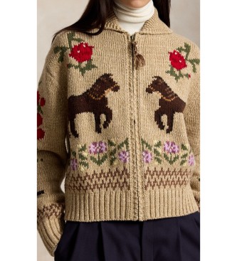 Polo Ralph Lauren Beige intarsia cotton and wool cardigan